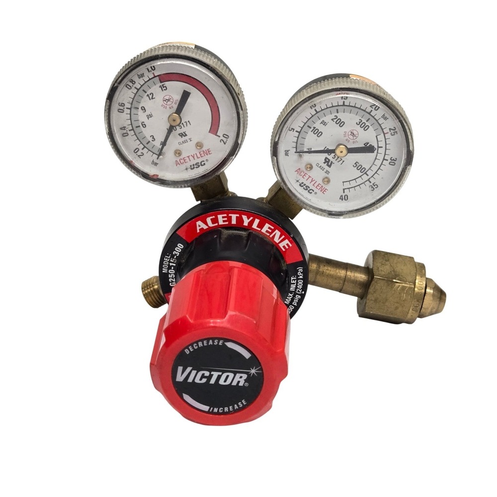 Victor G250-15-300 Acetylene Gas Regulator Dual Gauge CGA 300 Brass Welding Tool